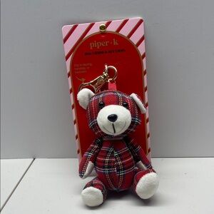 Piper Red and White Plaid Teddy Bear Keychain